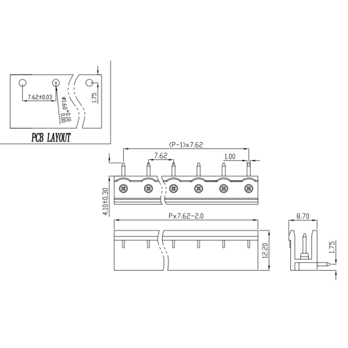 7,62 mm Tonhöhe Seite vertikaler terminal männlicher und weiblicher Steckerwinkel